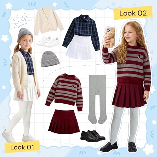Image of Zando 3Pack Girls Tights Kids Cable Knit Cotton Winter Warm Leggings 4-12T | Footed Seamless Stockings for Girls, School Uniform and Daily Skirt Wear. Thick Warm Fabric with High Stretch