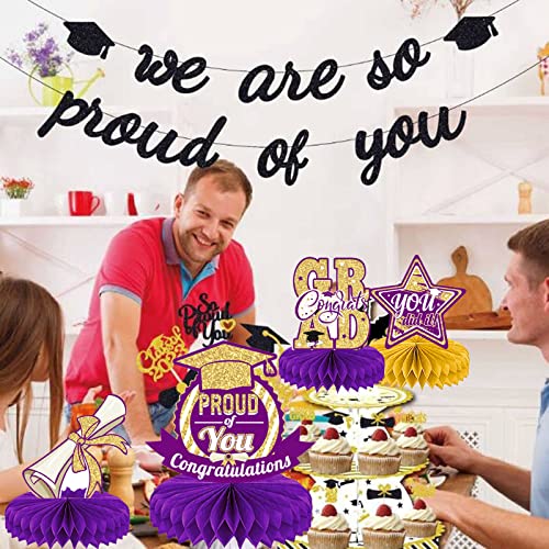 10 Pieces 2023 Graduation Party Table Decorations, Lmshowowo Class Of 2023 Congrats Grad Honeycomb Centerpieces Congratulate Graduation Table Toppers For Graduation Party Favor Supplies (Purple Gold) #TOP5