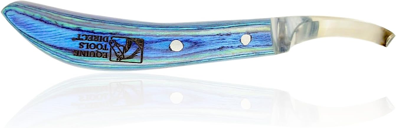Curved Blade Hoof Knife, J2 420 Magnetic Stainless Steel, Left-Hand, Ergonomic Blue Handle, Professional Farrier Trimming Tool