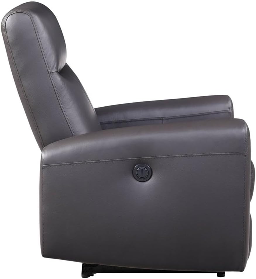 BOWERY HILL Tufted Leather Upholstered Power Motion Recliner, Brown Finish, Genuine Leather, 36" W x 33" D x 40" H, Wooden Inner Frame, External Push-Button, Living Room Seating, 300 lbs Capacity
