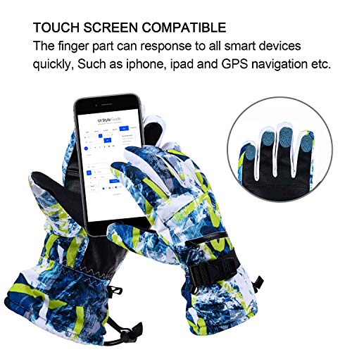 Addmotor Ski Gloves Waterproof Touchscreen Winter Snow Gloves Men Women For Hiking Skiing Motorcycle (Blue & White, L) #TOP3