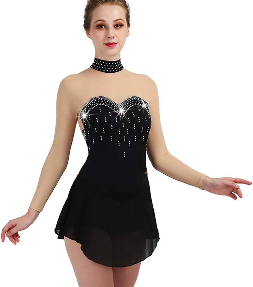 Black Ladies Ice Skating Dress Long Sleeve