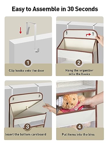 Image of Yecaye Hanging Over the Door Organizer 1 Pack, 35.2lbs Load Toy Stuffed Animal Storage, Swing-proof Bathroom Organizers and Storage for Nursery Newborn Baby Essential Stuff Beige