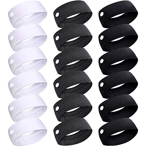 18 Pieces Elastic Button Headband Unisex Sport Hairband Stretch Headband with Button Face Covering Holder for Ear Protection, Black, White and Grey