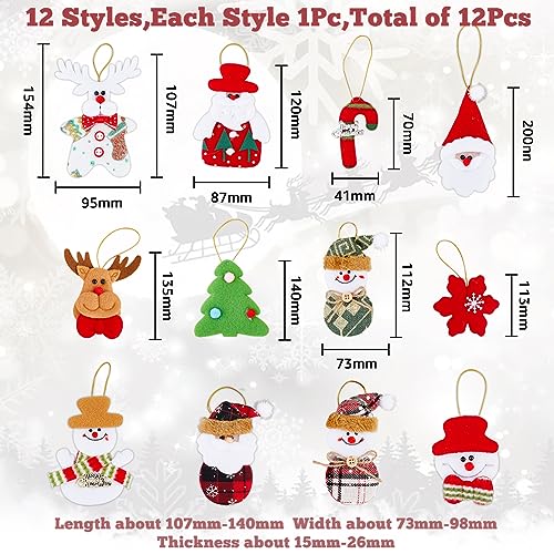 SUPERFINDINGS 12Pcs 12 Styles Plush Christmas Tree Decorations Ornaments Velvet Snowman Santa Claus Polar Bear Elk Tree Figurines Hanging Pendants for Party Christmas Tree Decorations - Image 2
