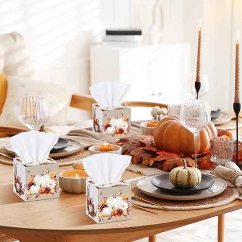 Image of Fourluoo 12 Pack Fall Pumpkin Facial Tissues Cube Face Boxes 600 Sheets 3 Ply Small Fall Square Tissues Bulk for Thanksgiving Day Autumn Harvest Car Bedroom Party Supplies