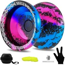 YOYOSTUDIO X0312 Finger Spin Trick Yoyo Porfessional Responsive Yoyo for Kids 8-12, Metal Yo Yo for Kids Adults with Unresponsive Yoyos Bearing Kit, 10 Yo-Yo Strings, Case & Glove - Black Blue Pink