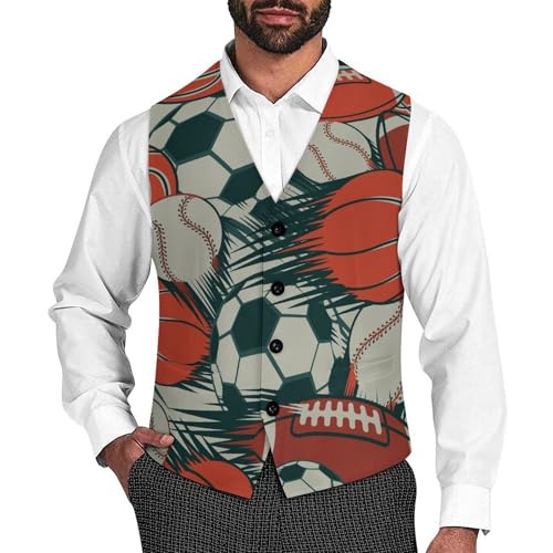 Comics Style of Balls Men's Suit Vest Slim Fit V-Ncek Waistcoat Business Casual Vest