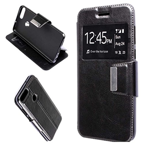 Todobarato24h Funda Libro Ventana Negra Compatible con Huawei P Smart (5.65)