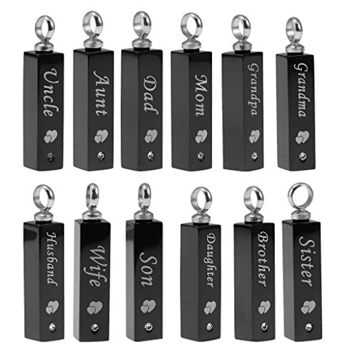 Bonarty Pingente de aço inoxidável preto à prova d'água com suporte para cinzas memoriais