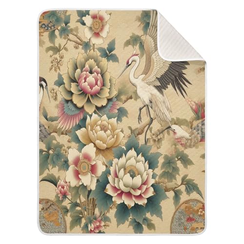 Burbuja Japanese Cranes Baby Blanket for Boys Girls, Nursery Soft Warm Swaddling Receiving Baby Blankets, 30x40 in Toddler Blanket