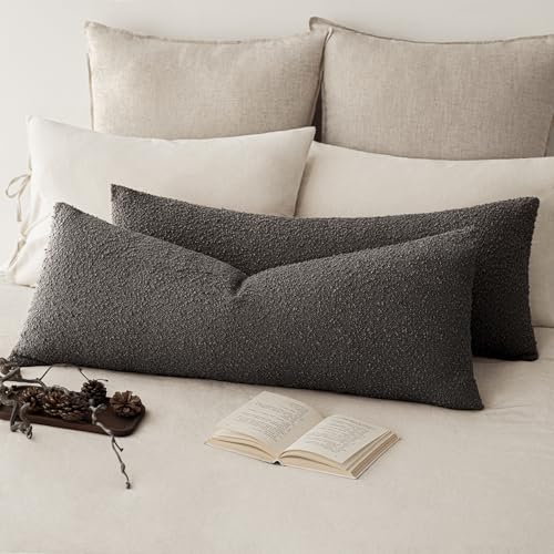 Image of Foindtower Decorative Textured Boucle Throw Pillow Covers Accent Solid Pillow Cases Neutral Long Body Lumbar Couch Cushion Case for Chair Sofa Bedroom Living Room Home Decor 14x36 Inch,1PC,Dark Brown