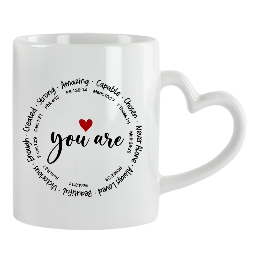 You are Amazing Coffee Mug, Christian Gifts for Women, Religious Gifts,11oz Heart Handle Ceramic Mug. (White)