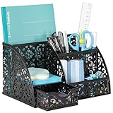 EasyPAG Mesh Desk Organizer Pattern Decoration 6 Compartment with Drawer,Black