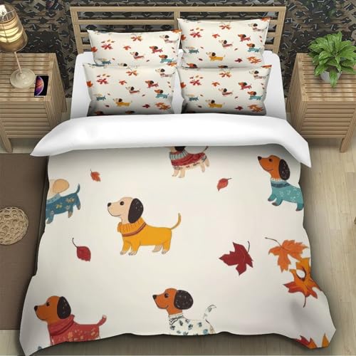 Housse de couette chien microfile premium | Parure de lit Super King automne - 5