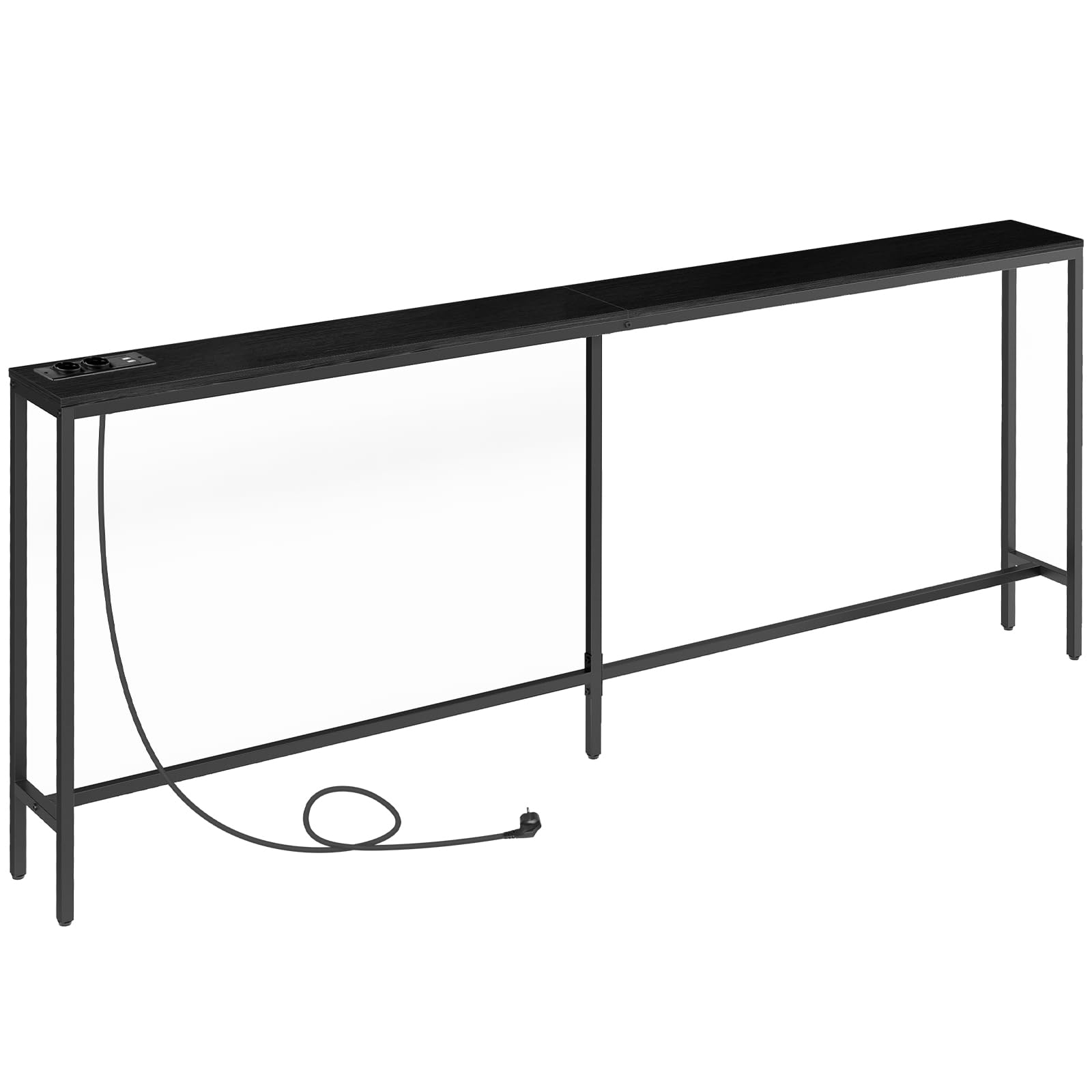MAHANCRIS Konsolentisch mit Ladestation, 200 cm schmaler Sofatisch, industrieller Eingangstisch mit USB-Anschlüssen, Sofa-Beistelltisch für Eingang, Flur, Foyer, Wohnzimmer, Schwarz ACTBK20UE01