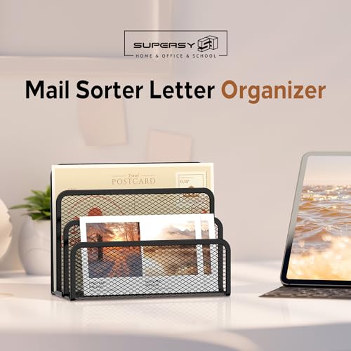 image for SUPEASY Mail Organizer for Desk, Mesh Metal Mail Holder Countertop wit