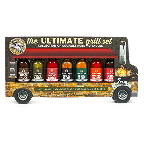 Modern Gourmet Foods, Set Regalo Perfetto per Grill in Confezione Food Truck, 45 Grammi Ciascuno, Include 2 Salse, 2 Rub di Spezie, 1 Salsa per Ali di Pollo e 2 Salse Barbecue