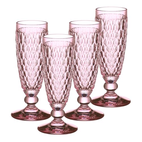 Villeroy & Boch Boston Coloured - Set di 4 calici da spumante, 145 ml, con motivo sfaccettato, in cristallo per champagne e spumante, lavabili in lavastoviglie, colore: rosa