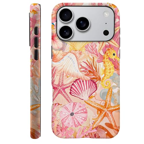 DAIZAG Case Compatible with iPhone 18 Pro/iPhone 17 Pro,Durable Shock Protection Cover for Girl Women,Pink Seahorses Starfish Lily Flower