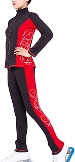 Songyi Figure Skating Jacket with Trousers Women's Girls Professional Training Competition Sportswear Ice Skating Suit(Size:3XS,Color:Red-Fleece)