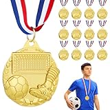Hianjoo Medallas de Metal, Paquete de 12 Medallas de Fútbol para Adolescentes y Adultos Ganador de Premio de Metal Dorado con Cinta para el Cuello para Competiciones Celebraciones de Fiesta de Fútbol