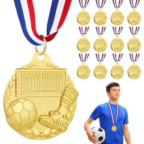 Hianjoo 12 Pièces Médailles de Football pour Adolescents et Adultes, Médailles en Métal Doré avec Ruban pour le Cou, Médaille de Participation pour les...