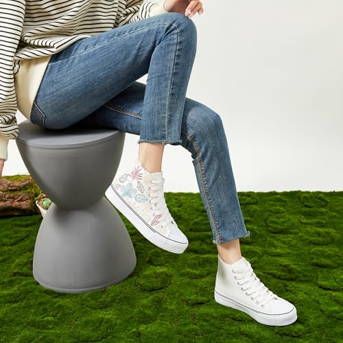 Image of ZGR Womens High Top Canvas Sneakers,Lace-up Casual Tennis Walking Shoes | Breathable canvas upper,memory foam comfort,non-slip outsole,high-top lace-up,for walking,tennis,travel,casual