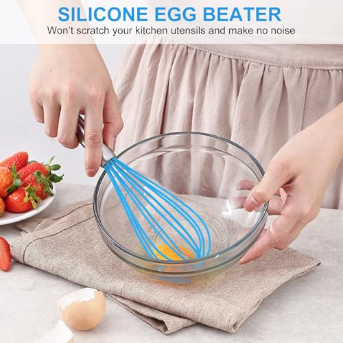 Image of NileHome Whisk Commercial Stainless Steel wisk & Silicone Non-Stick Coated Small Whisk Set 8 inch 10 inch 12 inch Kitchen Wisk Wire Whisks for Cooking 3 Pack, Bule