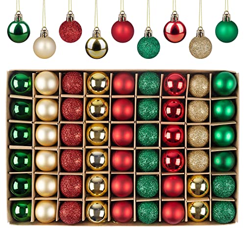 Anstore 54 Bolas De Navidad Rojo Verde Oro, 3cm Bolas Arbol de Navidad PequeñAs de PláStico, Brillantes, Mate, Brillo Pequeñas Bolas de Navidad con CordóN, Resistentes a Roturas Adornos Navidad Arbol