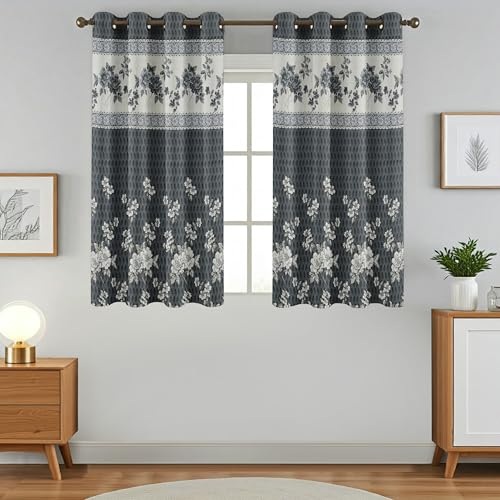Image of Homefab India Jacquard Jute Curtains Room Darkening - Window 5 feet, Pack of 1 Curtain, Grey Floral