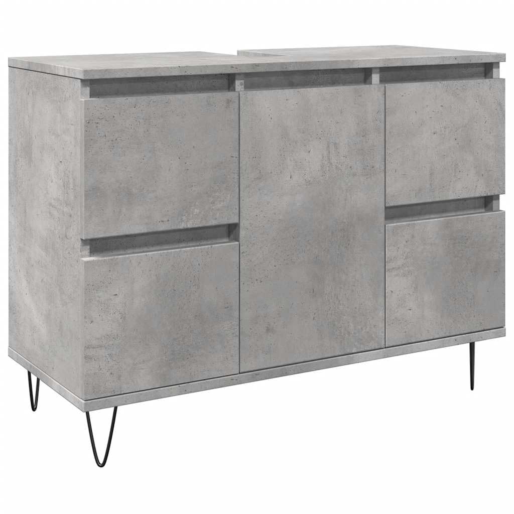 Armario de baño gris hormigón 80x33x60cm madera ingeniería 4 cajones