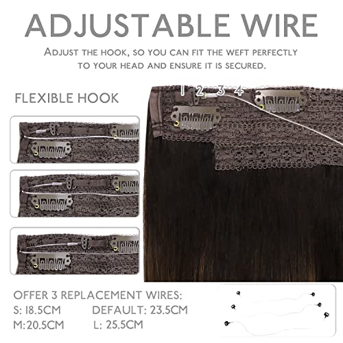 Wennalife Wire Hair Extensions (Increase 50% Lifespan) Real Human Hair 12 Inch 70G Balayage Dark Brown To Chestnut Brown Remy Wire Hair Extensions Invisible Transparent Fish Line Real Hair Extensions #TOP3