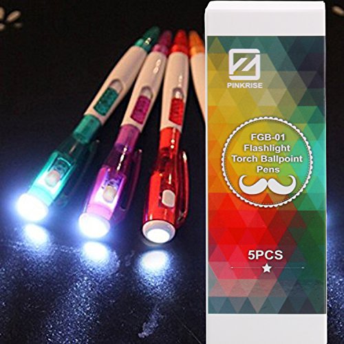 Plinrise Flashlight Torch Ballpoint Pens,Double Funtion Pen In Dark,Set of 5 Pcs