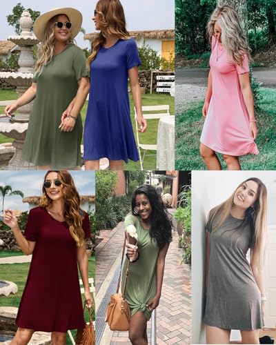 MOLERANI Women's Casual Plain Simple T-Shirt Loose Dress(Purple Gray,XL) - Thumbnail 5