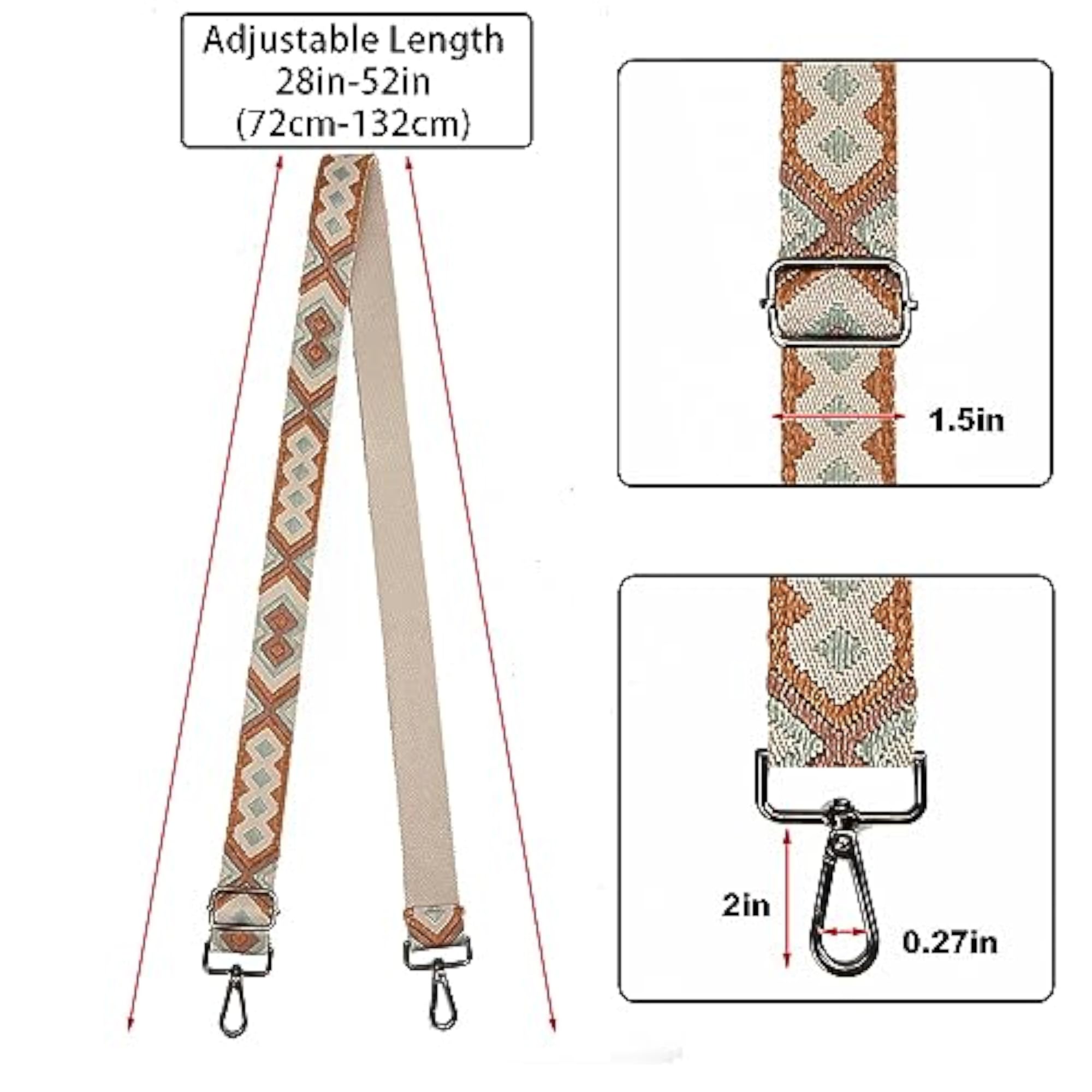 Purse Strap with Silver Hardware, Adjustable