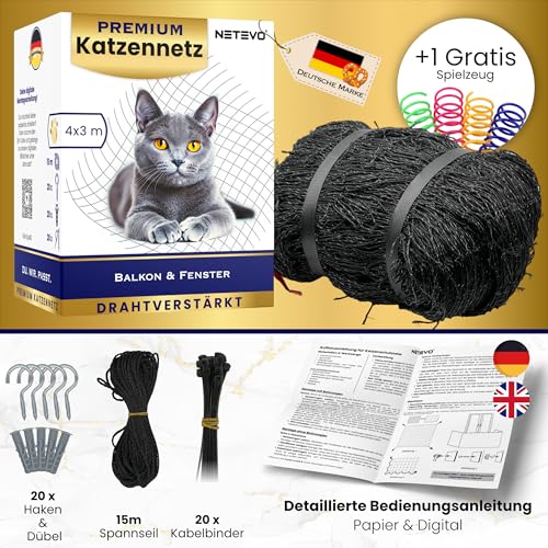 Filet de protection chat pour balcon 3x4m noir pour des siestes au soleil