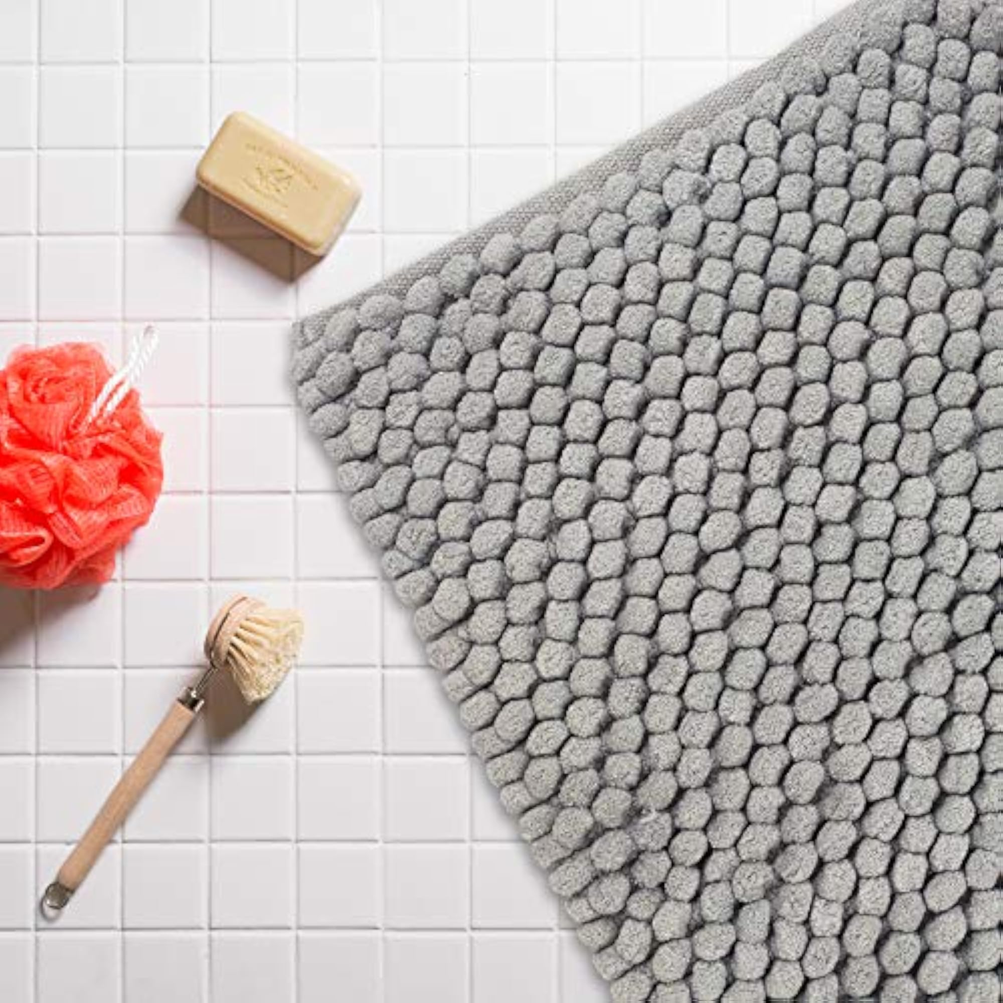 Ultra Soft Chunky Chenille Spa Bath Rug, Gray Stripe