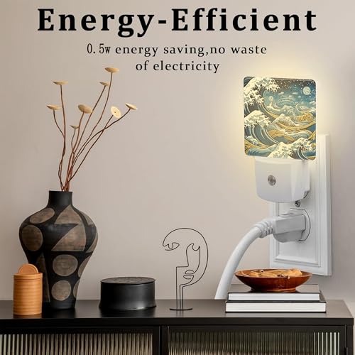 Image of Blue Ocean Waves Night Light for Kids, Rough Sea Waves Night Light Plug in with Dusk to Dawn Sensor, 0.5w Energy Saving Sleep Friendly Nightlight for Hallway Stairway Kitchen Bedroom