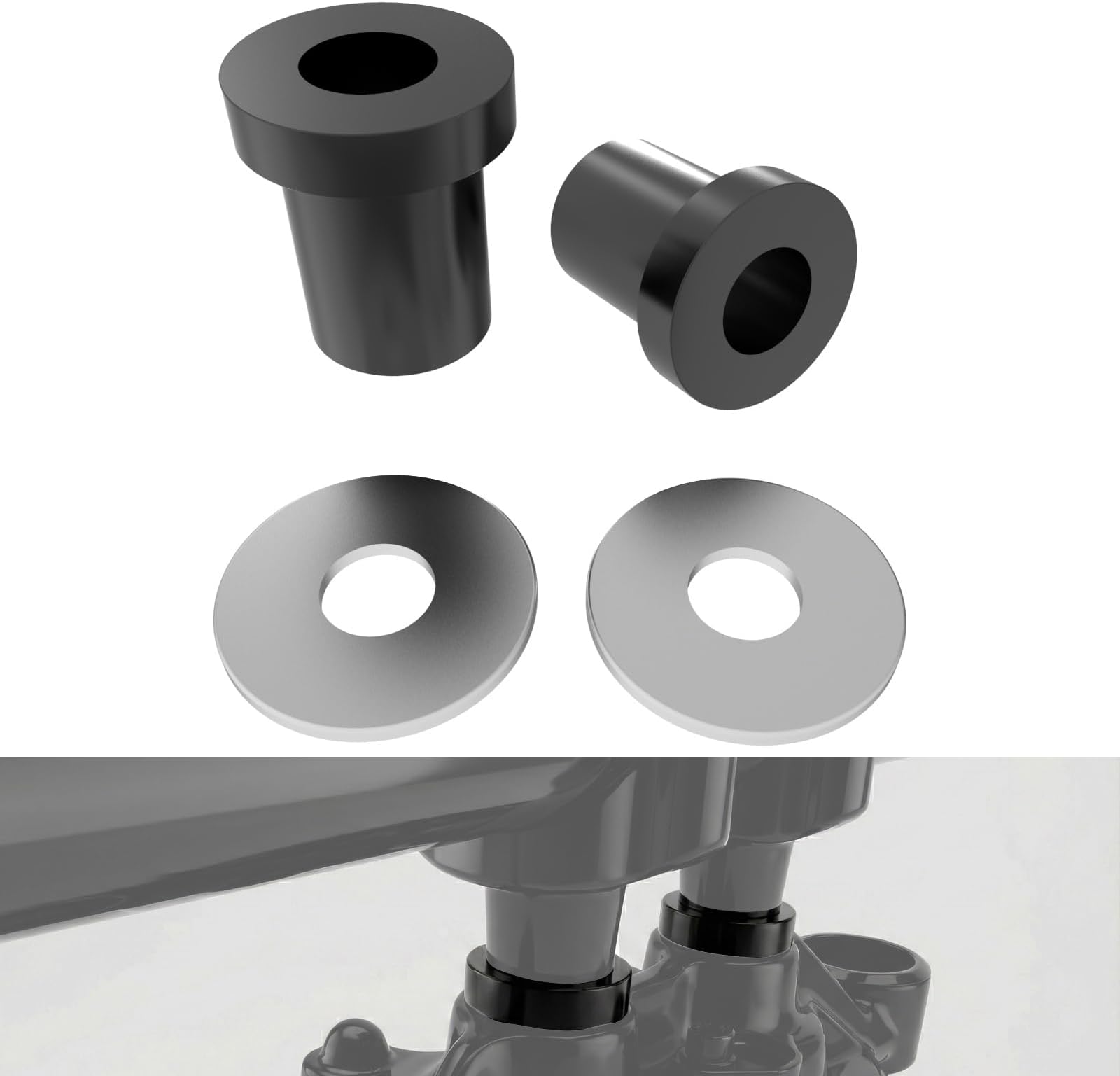 Solid Billet Handlebar Riser Bushings for Harley Touring Fits Road King (1999–2020), Street Glide (2006–2020), Electra Glide (1999–2020) – CNC-Machined, Includes 2 Bushings & Washers Black