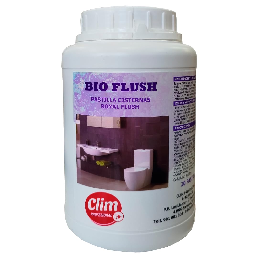 Clim Profesional | Pastillas Biológicas para Cisterna WC BIO FLUSH Limpia, Desinfecta y Desodoriza con cada Descarga. Bote 20 uds
