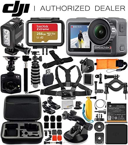 DJI Osmo Action 4K Camera with Free Promotional Dash Cam, Underwater LED Light & Deluxe Accessory Bundle – Includes: SanDisk Extreme 256GB microSDHC Memory Card, Carrying Case & More