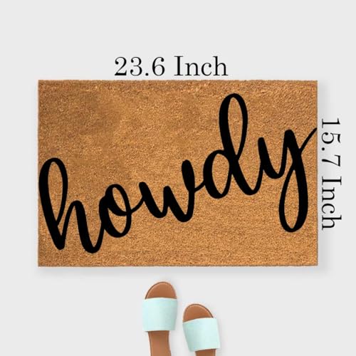 Image of Funny Coir Doormat - Texan Welcome Howdy Hello Front Porch Decor - Personalized Rug, PVC Backing, Non Slip Outdoor Coconut Coir - 23.6 x 15.7 inch House Warming Gift