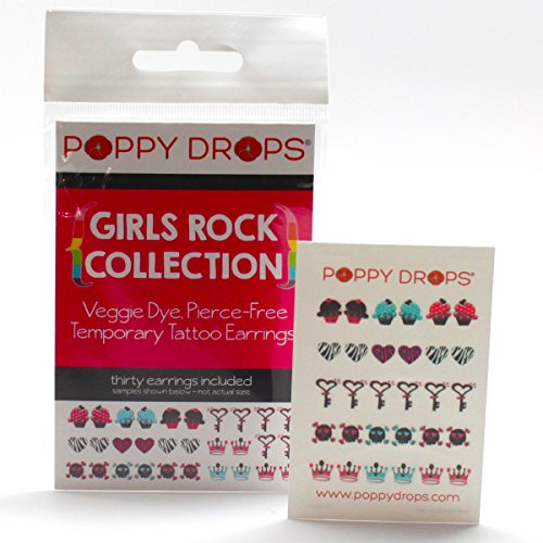 Girls Rock Collection - Veggie-Based Temporary Tattoo Earrings. Safe, Non-Toxic Ear Piercing Alternative.