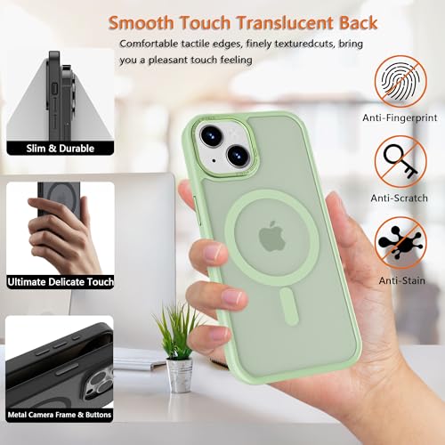 Image of Magnetic iPhone 14 /13 case,Compatible with Magsafe, Military-Grade Protection,Slim Translucent Matte Shockproof with Anti-Scratch Anti-Fingerprint Phone Cover (Matcha Green, iPhone 14 /13)