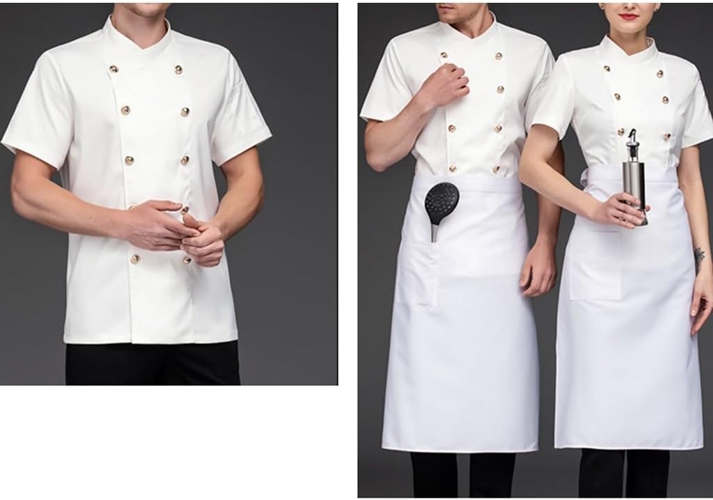 Unisex Classic Chef Coat Double-Breasted Chef Jacket Short Sleeve Kitchen Cooking Chef Uniform for Women Men