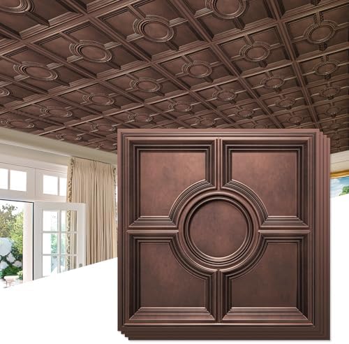 STICKGOO PVC Ceiling Tiles, Antique Copper Decorative Drop Ceilin...