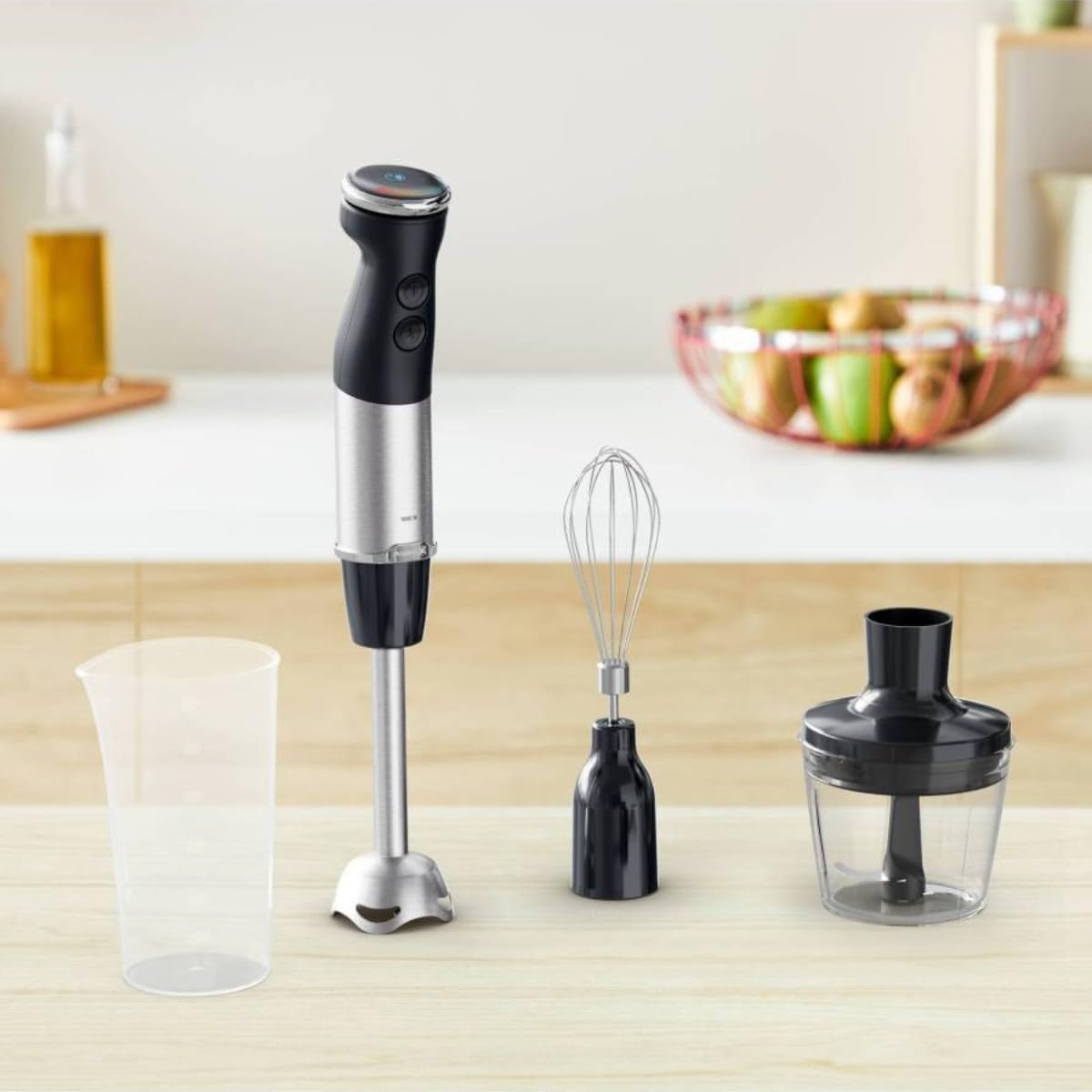 MIXEUR 1000W 4 LAMES 20VIT + TURBO MINI HACHOIR FOUET BOL DOSEUR NOIR MOULINEX - DD673810