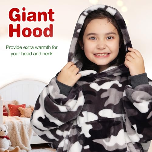 Image of Waitu Wearable Blanket for Kids, Wearable Blanket Hoodie Gifts for Teens Girls and Boys, Warm Blanket Sweatshirt for Teenage, Hoodie Blanket with Sleeves - Camo
