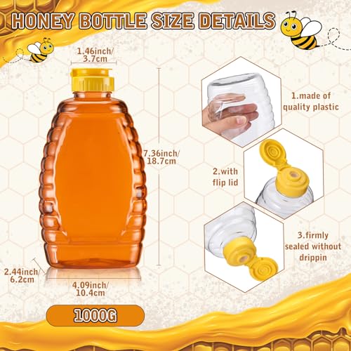 Layhit 20 Pieces 32 oz Plastic Honey Jars Clear Plastic Honey Bottles with Lids Container Dispenser with Flip Lid Empty Squeeze Bottle for Easy Storing and Dispensing(Classic) - Thumbnail 2